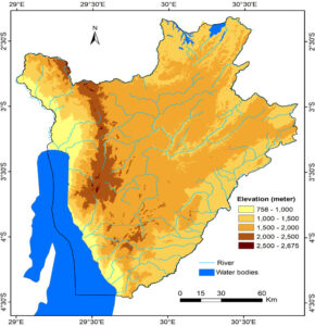 La carte du Burundi y compris les ressources de l’eau